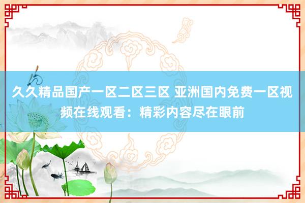 久久精品国产一区二区三区 亚洲国内免费一区视频在线观看：精彩内容尽在眼前
