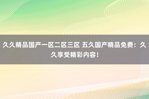 久久精品国产一区二区三区 五久国产精品免费：久久享受精彩内容！